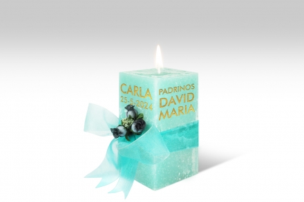 Espelma personalitzada per bateig · 14,5 cm · Color Turquesa
