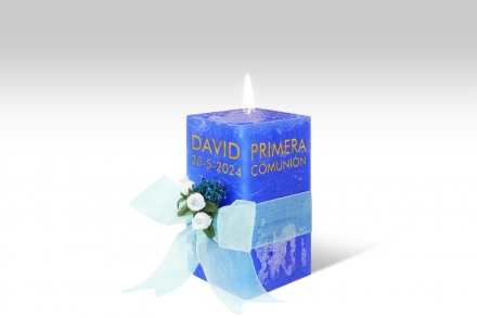 Espelma personalitzada per comunió · 14,5 cm · Color Blau
