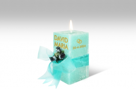 Espelma personalitzada per casament · 14,5 cm · Color Turquesa
