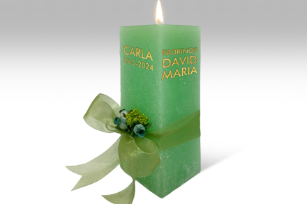 Espelma personalitazada per  bateig · 21,5cm · Color Verd Poma
