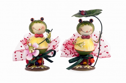 Figuras decorativas en forma de ranas de metal con hojas para ba