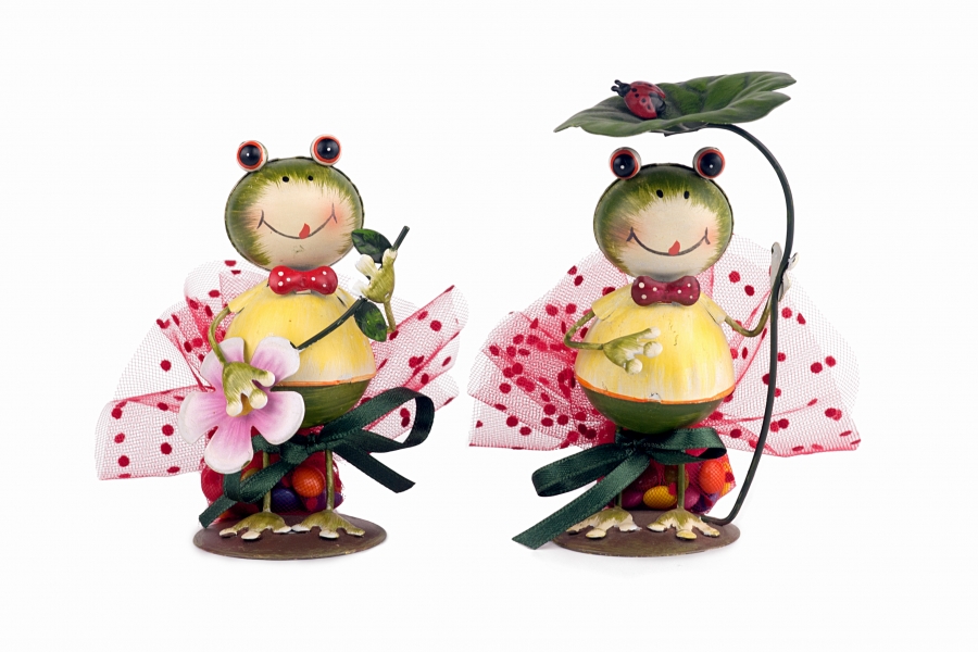 Figuras decorativas en forma de ranas de metal con hojas para bautizo / comunión / cumpleaños / boda