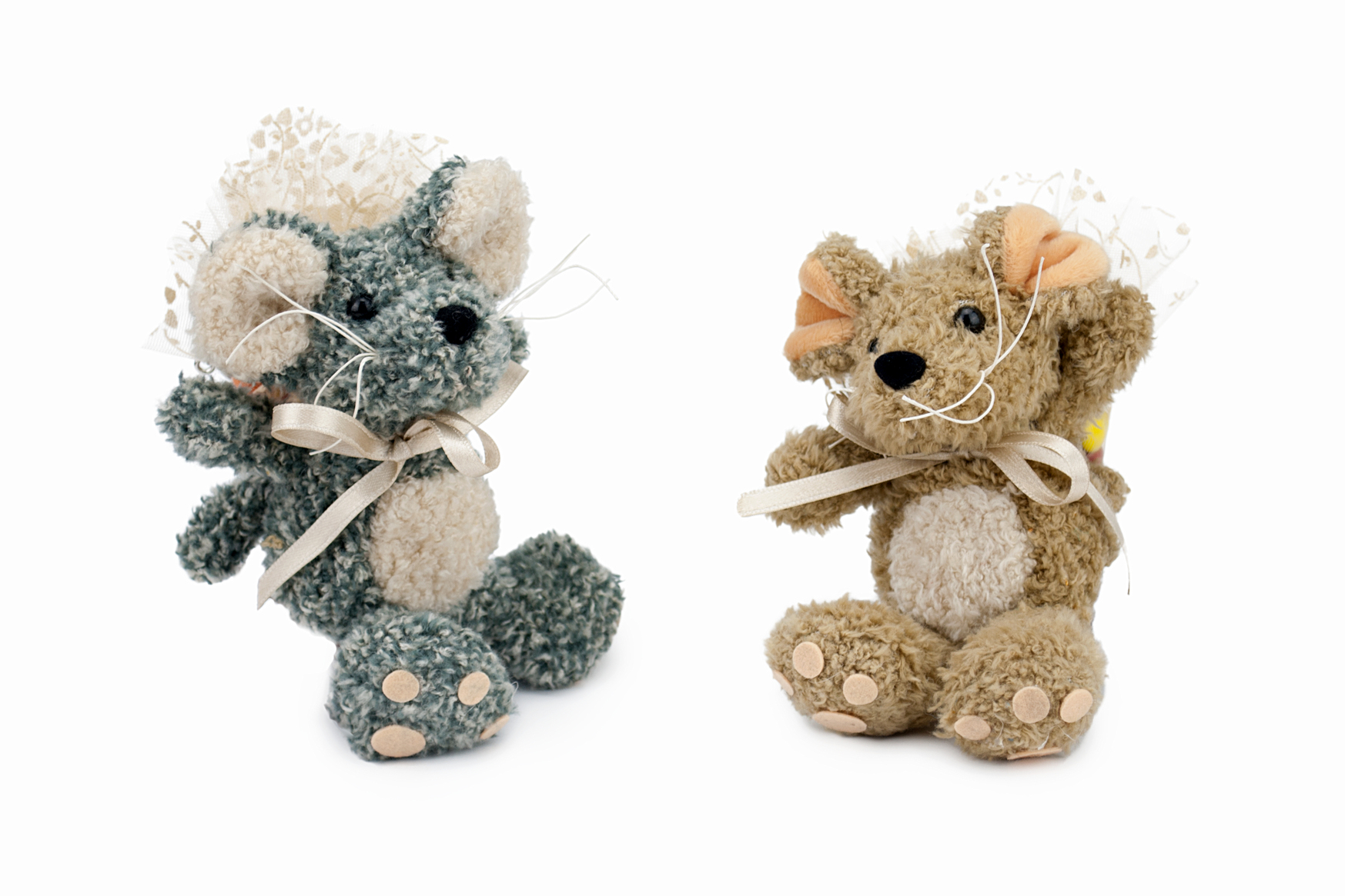 Ratolins de peluix gris i marró per a bateig / Comunió / Aniversari